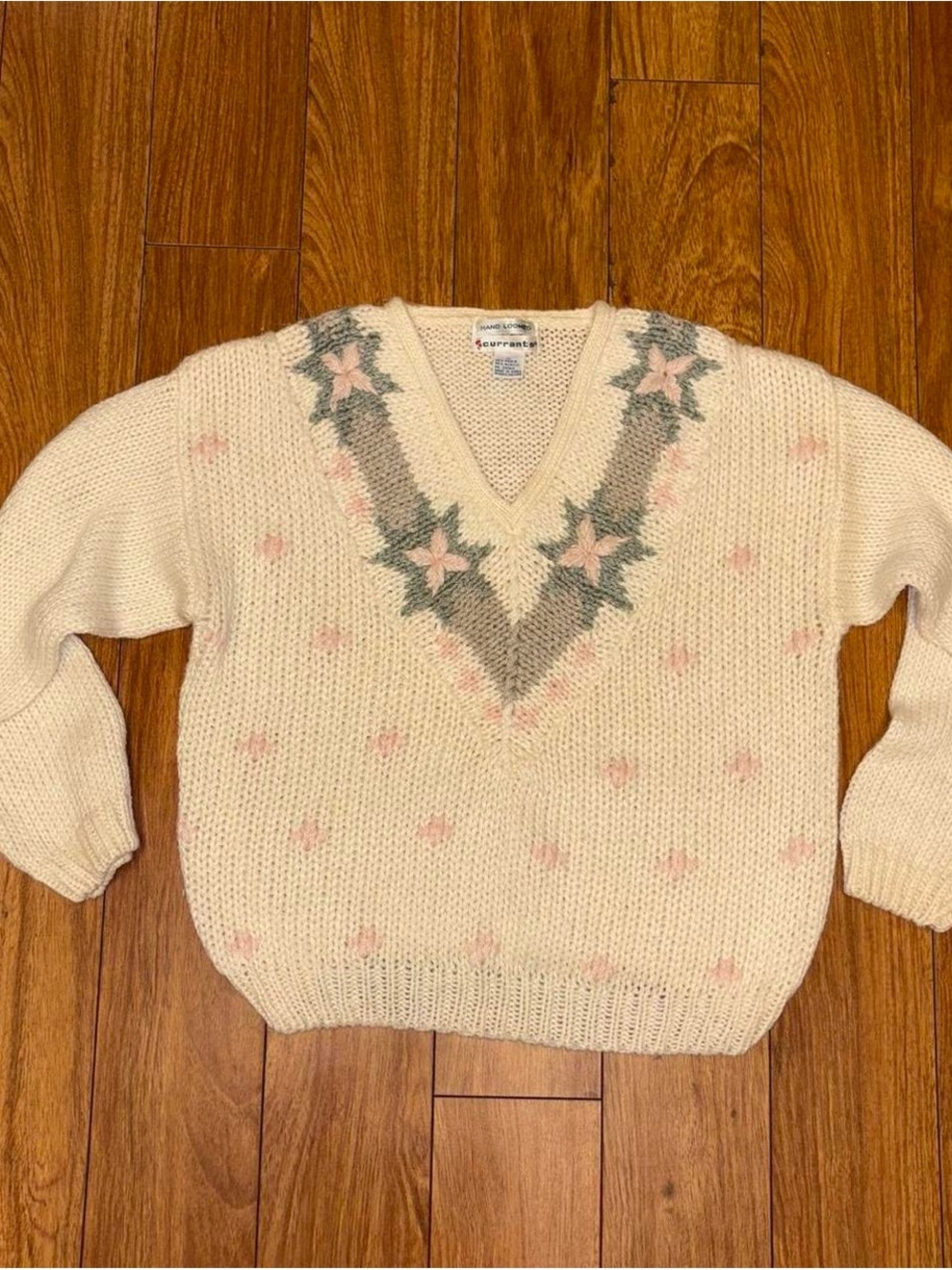 Vintage Cream and pink floral hand knitted sweater